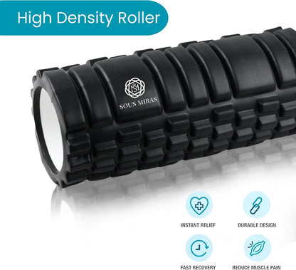 Foam Roller for Muscle Pain Relief - Deep Tissue Massage Roller for Full Body Relaxation Therapy - Hamstrings, Back Pain & Neck Muscles - Trigger Point & Myofascial Release (Black)