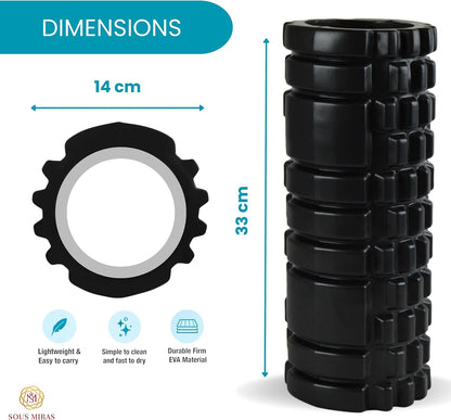 Foam Roller for Muscle Pain Relief - Deep Tissue Massage Roller for Full Body Relaxation Therapy - Hamstrings, Back Pain & Neck Muscles - Trigger Point & Myofascial Release (Black)