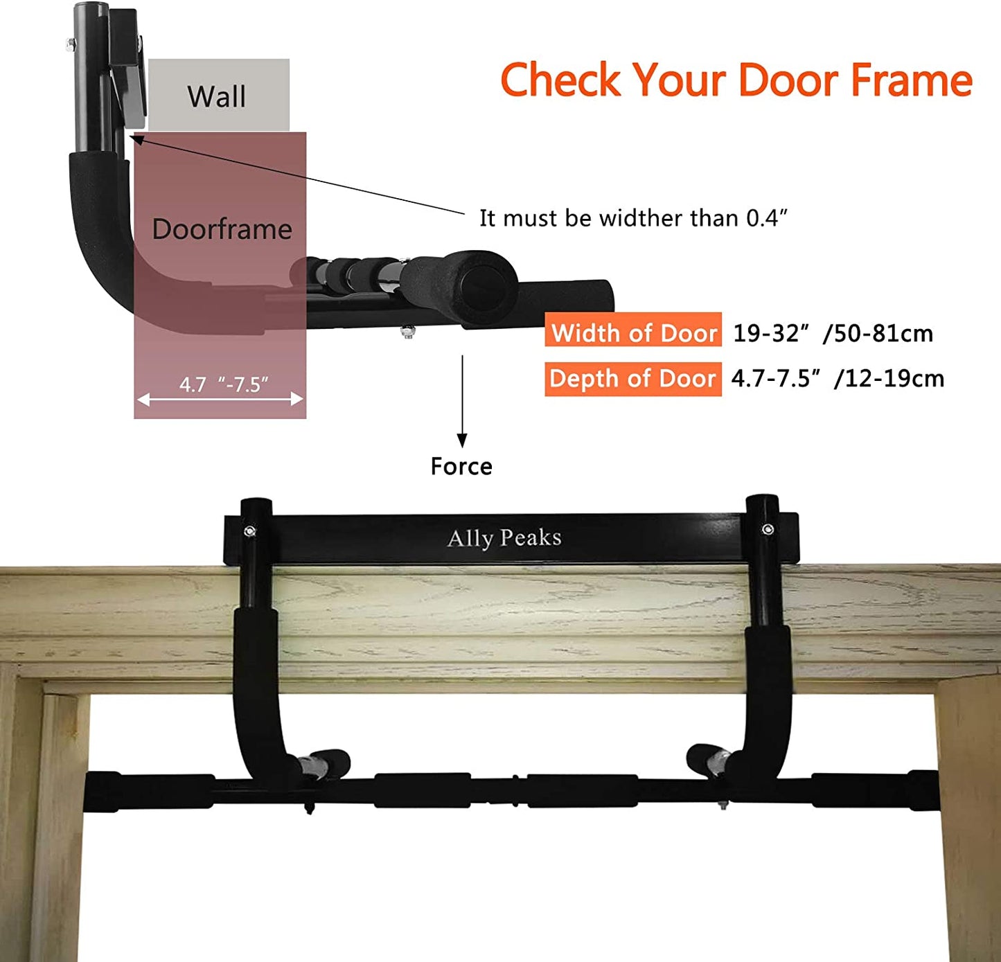 Pull up Bar for Doorway | Thickened Steel Max Limit 440 Lbs Upper Body Fitness Workout Bar| Multi-Grip Strength for Doorway | Indoor Chin-Up Bar Fitness Trainer for Home Gym Portable.