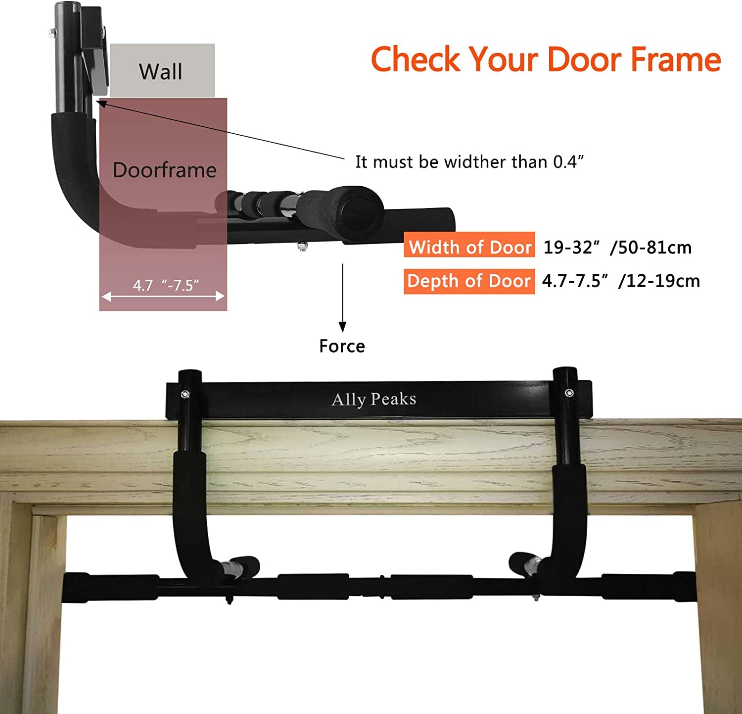 Pull up Bar for Doorway | Thickened Steel Max Limit 440 Lbs Upper Body Fitness Workout Bar| Multi-Grip Strength for Doorway | Indoor Chin-Up Bar Fitness Trainer for Home Gym Portable.