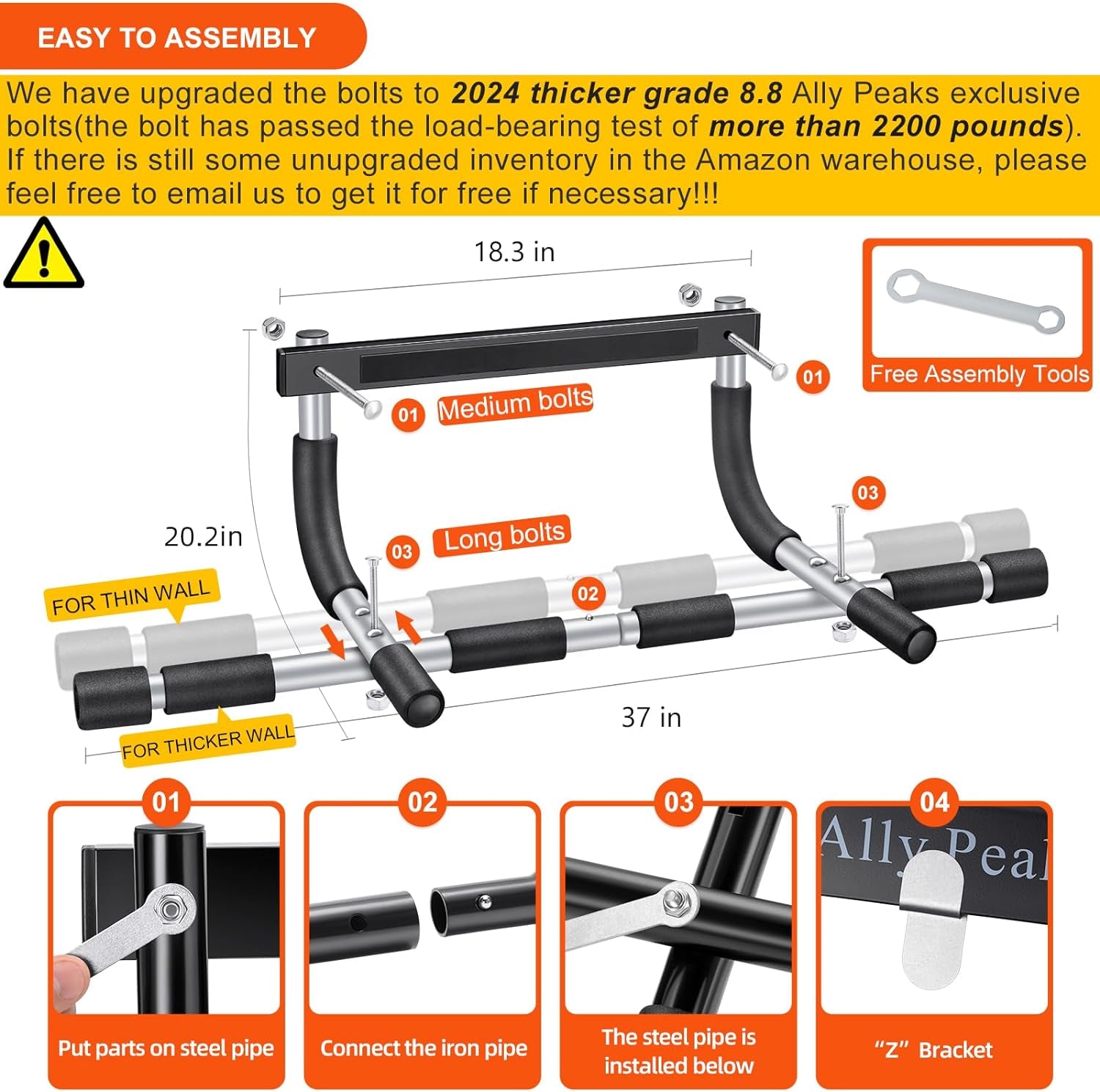 Pull up Bar for Doorway | Thickened Steel Max Limit 440 Lbs Upper Body Fitness Workout Bar| Multi-Grip Strength for Doorway | Indoor Chin-Up Bar Fitness Trainer for Home Gym Portable.